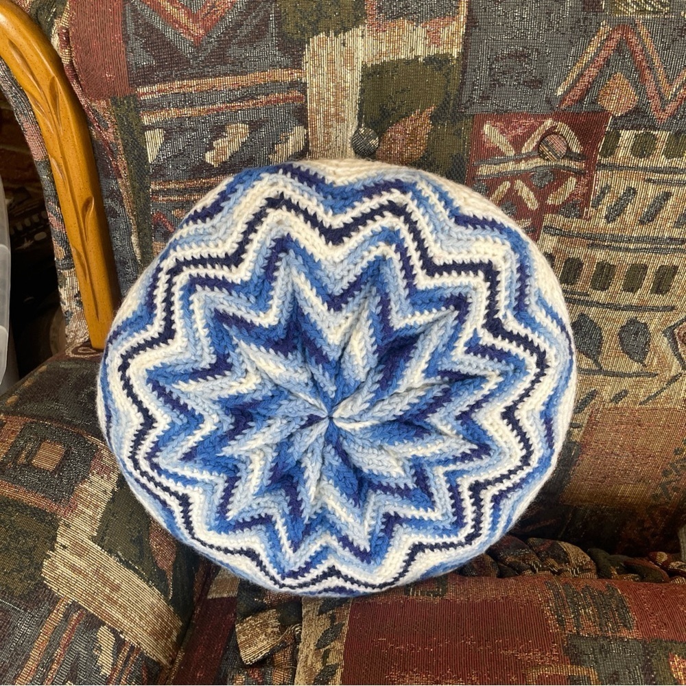 Blue and White Knitted Round Pillow
